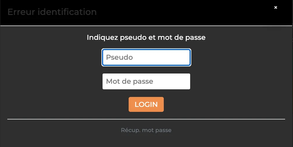Écran de connexion au compte Sportcash avec champs pour nom d'utilisateur et mot de passe